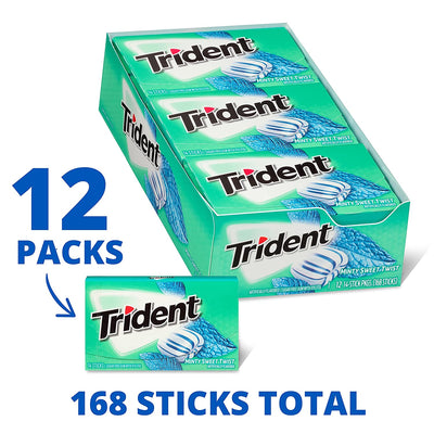 Trident - Sugar Free Gum - 12 Packs x 14 Pieces (168 Total Pieces)- Minty Sweet Twist