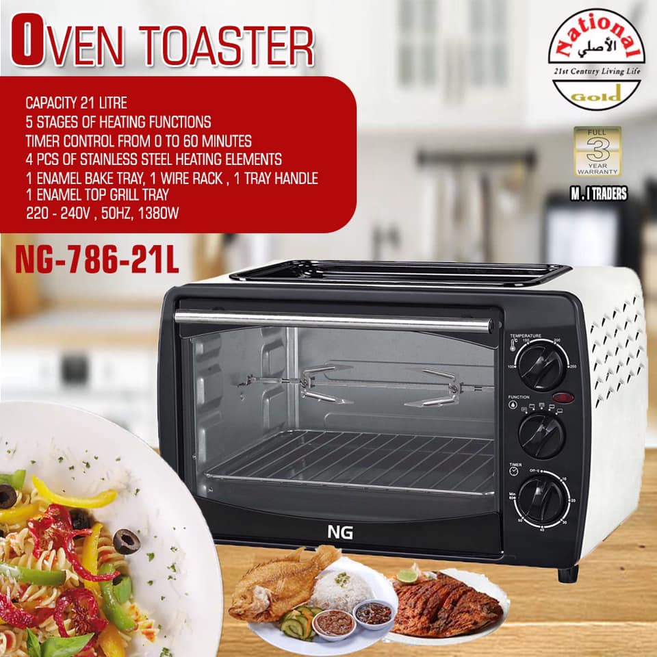 National Gold - Oven Toaster - NG-786-21L - 21 Liter - 1380 Watts - With Warranty