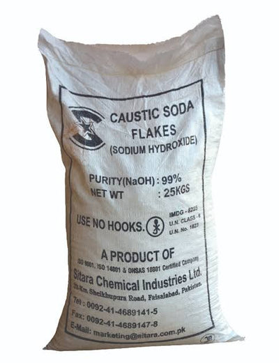 Sitara Chemicals - Caustic Soda Flakes (Sodium Hydroxide) - 25 KG Bag - 99% Purity - Call 021 32424344