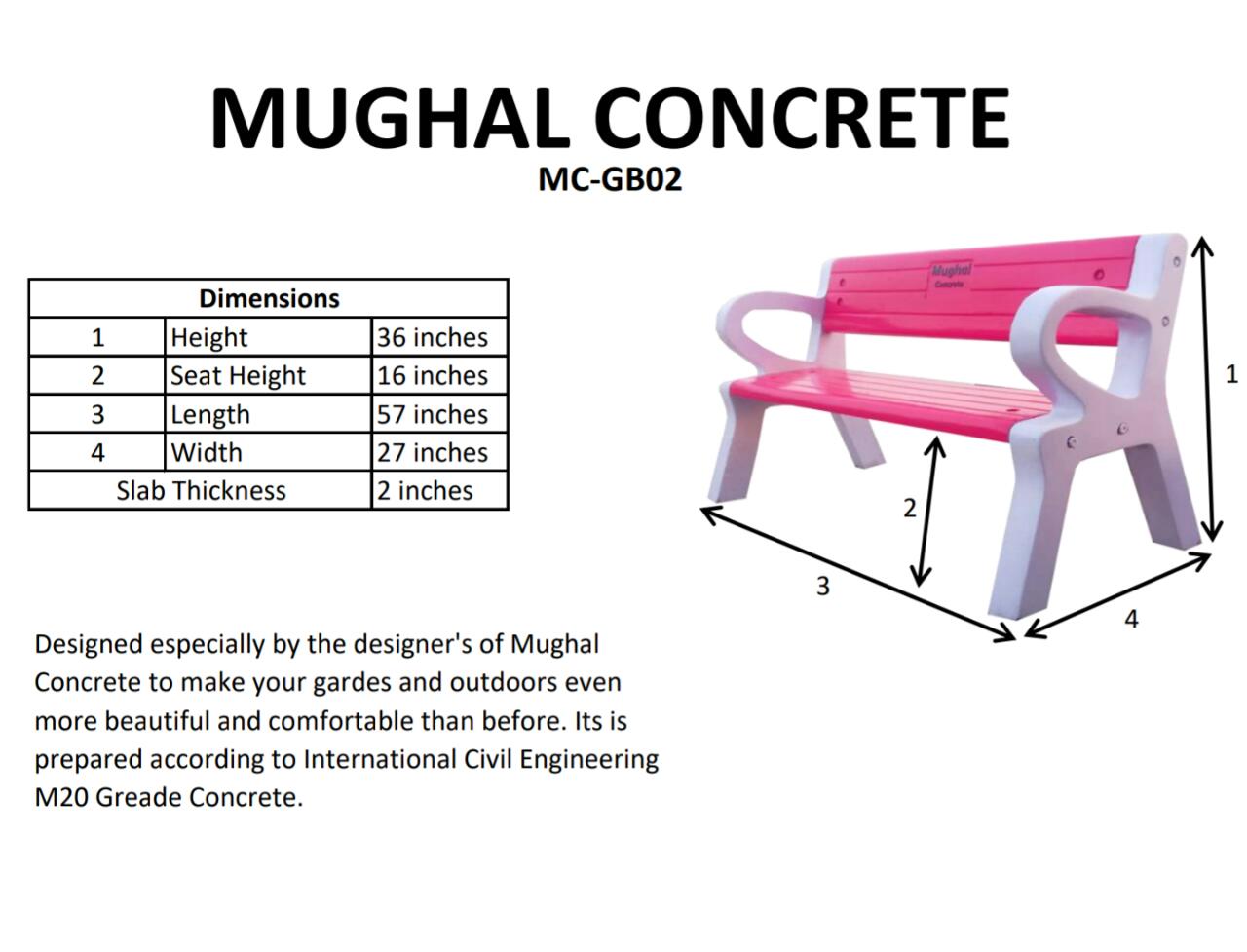 Mughal Concrete - MCGB02 - Concrete Garden Bench - 10 Pcs