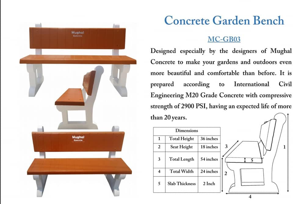 Mughal Concrete - MCGB03 - Concrete Garden Bench - 10 Pcs