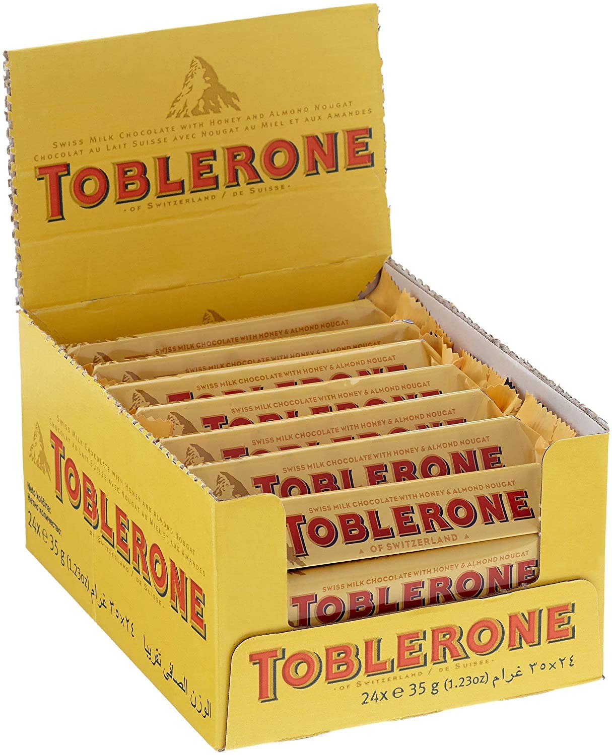 Toblerone - Swiss Milk Chocolate With Honey & Almond Nougat- Box of 24x35G
