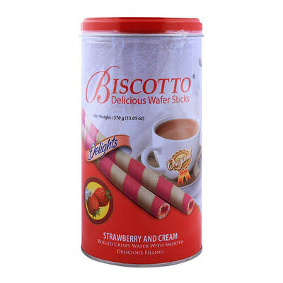 Biscotto - Cream Wafers - Roll Sticks - Strawberry and Cream Flavoured - 370g