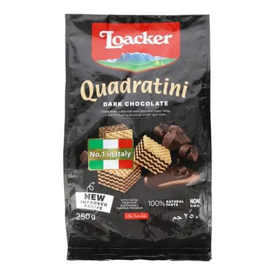 Loacker - Quadratini - Dark Chocolate - Bite Size Wafer Cookies - 250 gm