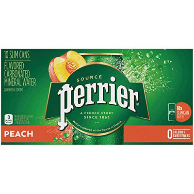 Perrier - Peach Flavor - Sparkling Natural Mineral Water - 250 ml x 30 Slim Cans