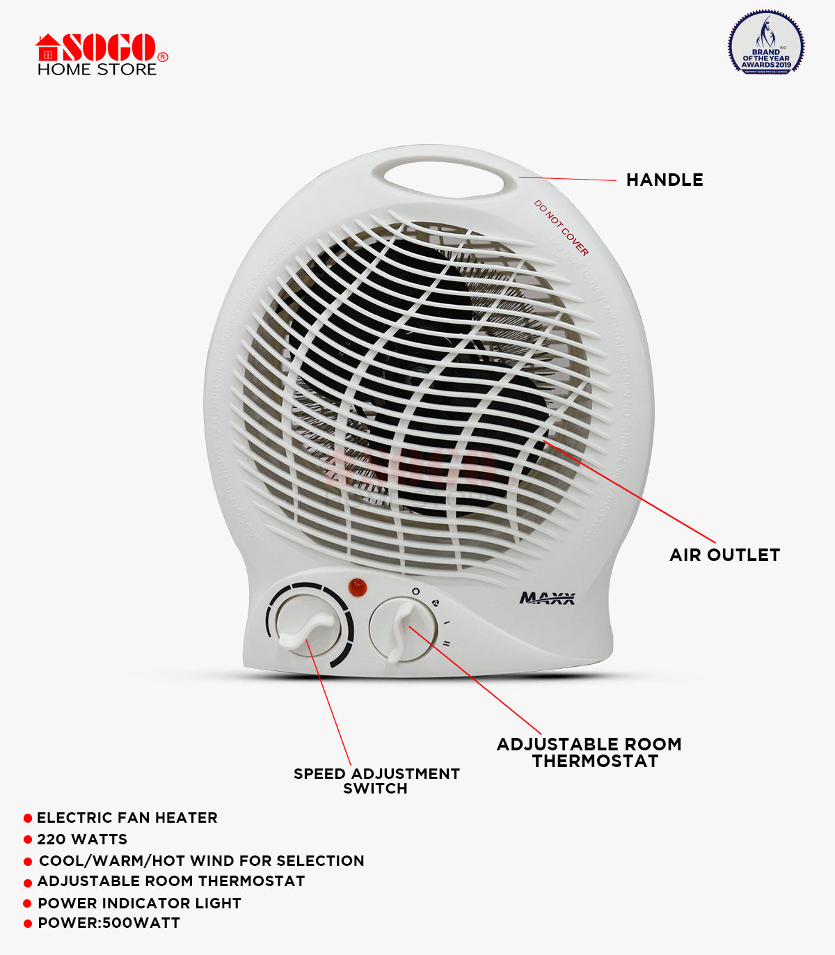 MAXX - Electric Fan Heater (MX-117) - No Warranty