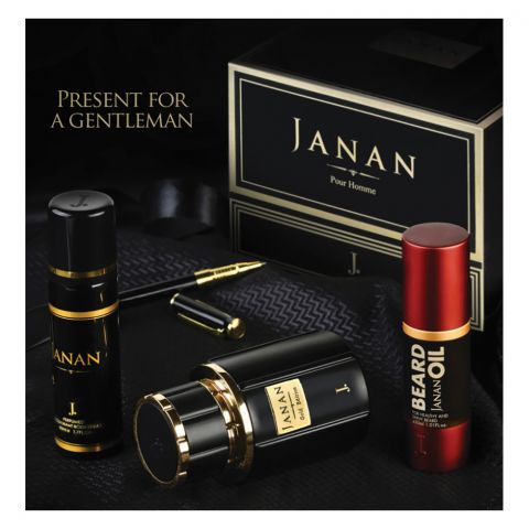 Junaid Jamshed J. Janan Gold Pour Homme - For Men Set - Eau De Parfum + Body Spray + Beard Oil