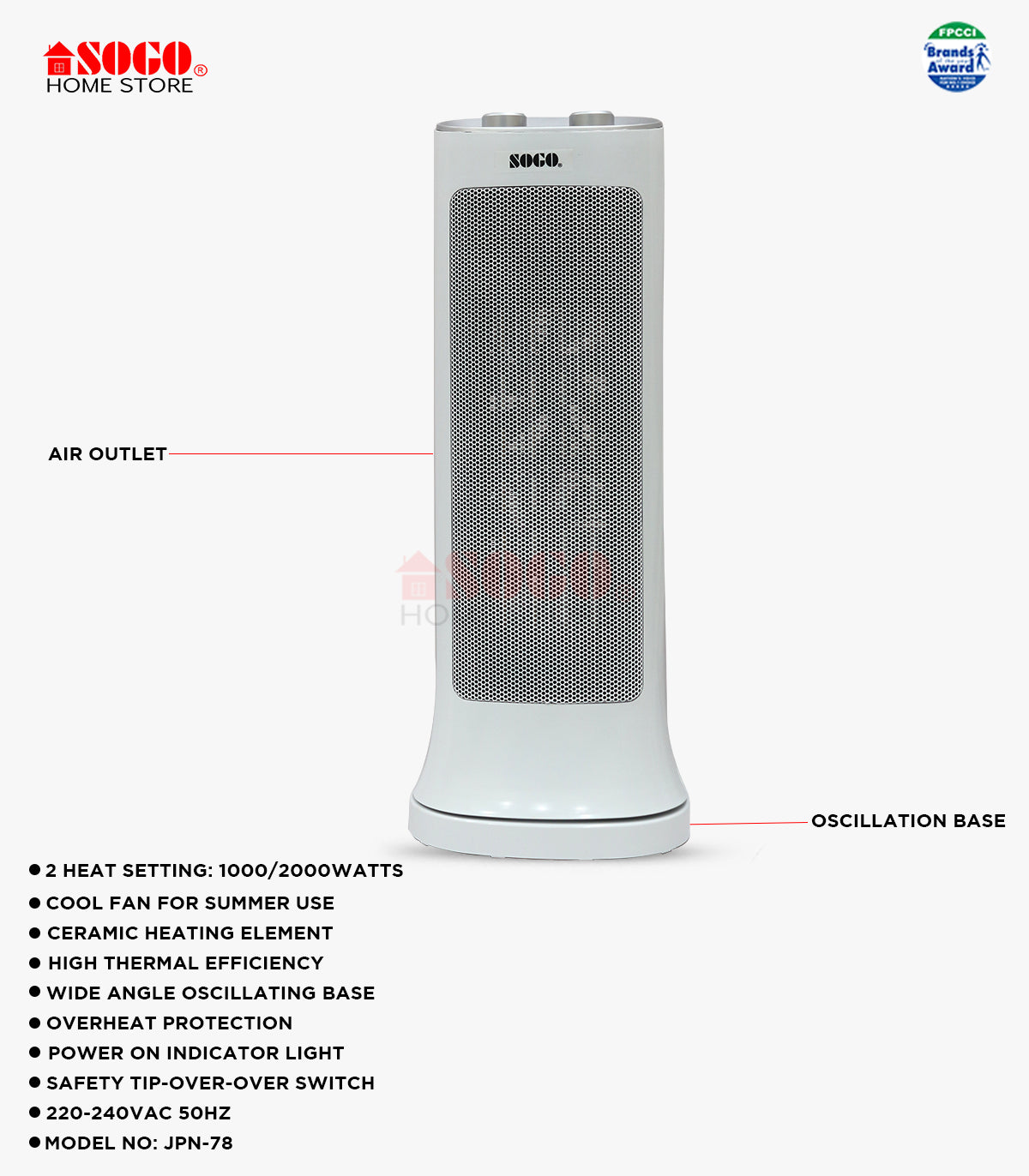 Sogo - Ceramic Heater Fan (JPN-78) - No Warranty